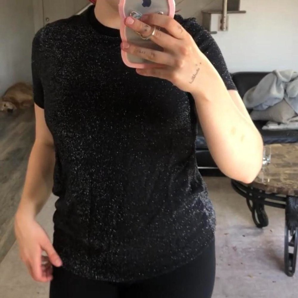 Ted Baker Silver and Black Shimmer T Shirt Size M